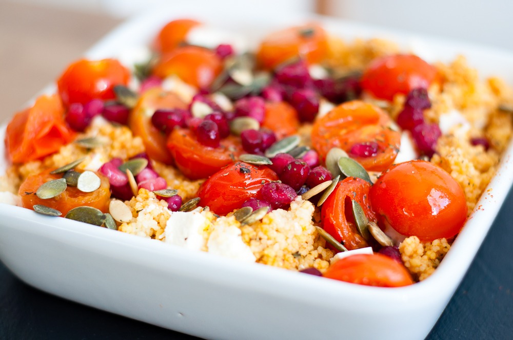 couscous met cherrytomaatjes feta en granaatappelpitjes online diëtist