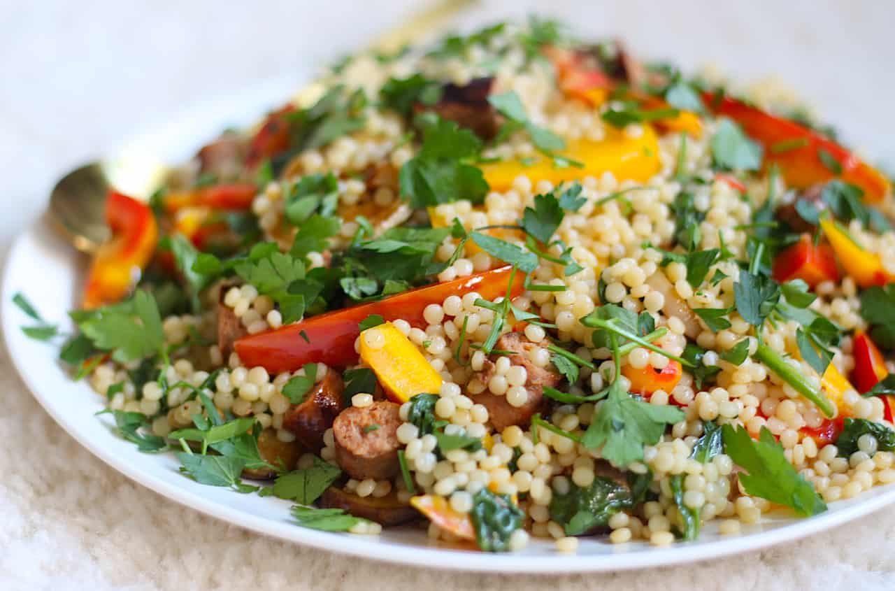 salade parelcouscous met aubergine en parika online diëtist