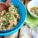 zilvervliesrijst salade met tonijn en geroosterde paprika