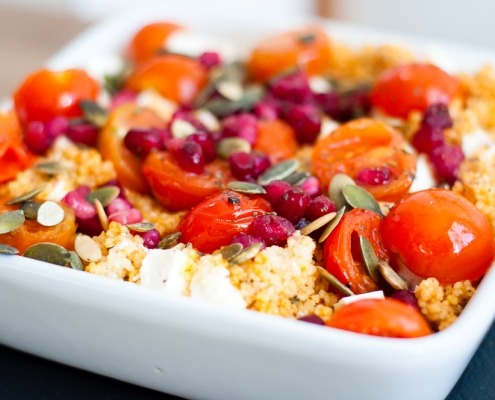 couscous met cherrytomaatjes feta en granaatappelpitjes online diëtist