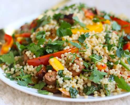 salade van parelcouscous met aubergine en paprika